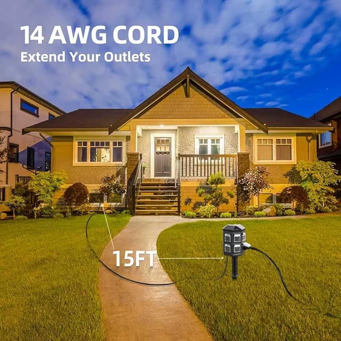 TiFFCOFiO Outdoor Power Strip Weatherproof, 15 FT Extension Cord - Image 2