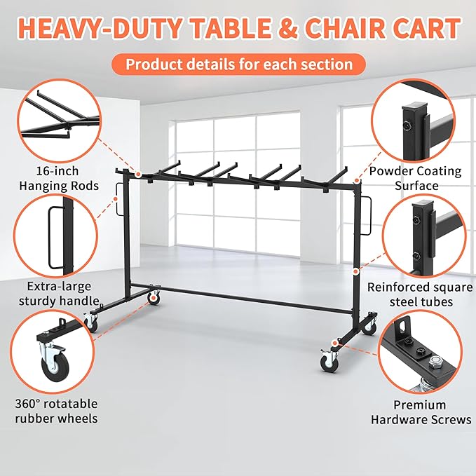 Folding Chair Rack Table and Chairs Storage Cart 400 LBS Capacity Heavy Duty - Image 5