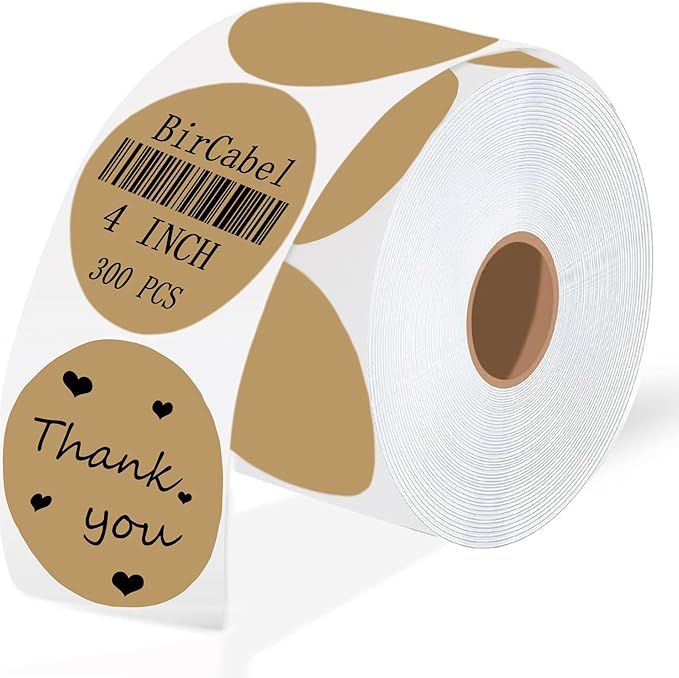 4 Inch Large Brown Circle Thermal Labels, Self-Adhesive Round Inventory Stickers by BriCabel