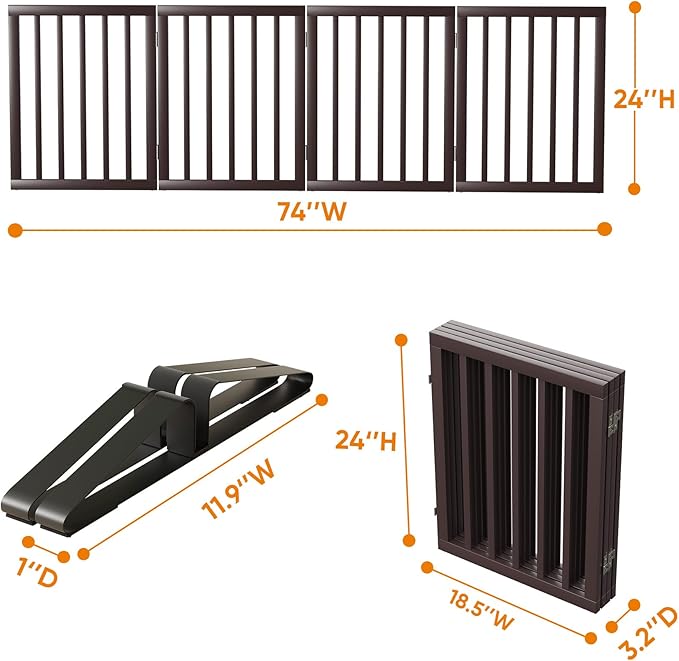 Freestanding Dog Gate Folding Brown Dog Gates - Image 6