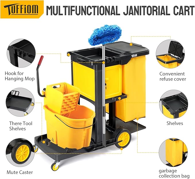 TUFFIOM Janitorial Cart with Key-Locking Cabinet, 3-Shelf Commercial Cleaning - Image 2