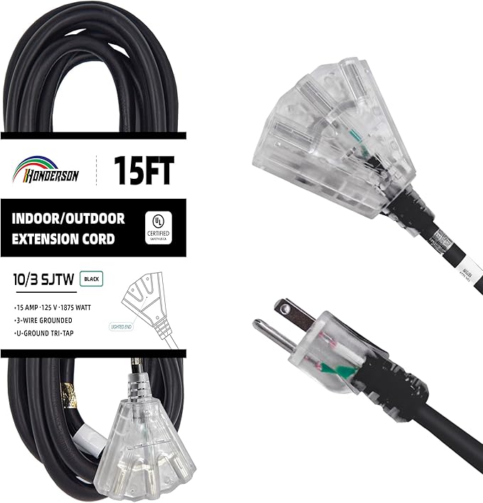 3-Outlets Indoor Outdoor Extension Cord Weatherproof by HONDERSON