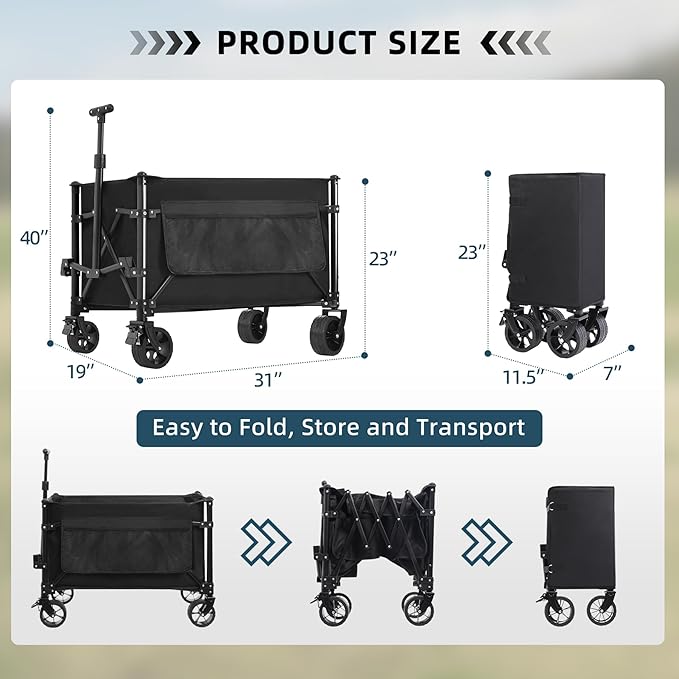Favoyard Collapsible Wagon Carts Foldable 150L & 360LBS Portable Folding Wagons - Image 7