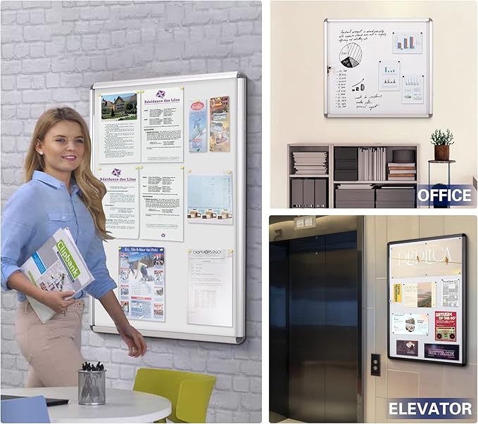 SWANCROWN Locking Bulletin Boards Enclosed Noticeboard White Glass Message - Image 8