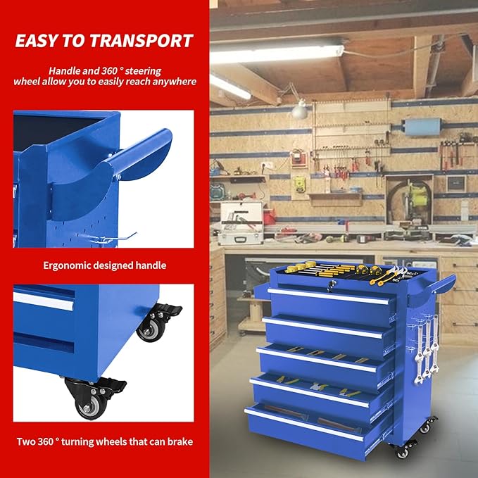 5-Drawer Tool Chest with Wheels & Drawers, Toolbox Organizer Storage - Image 5