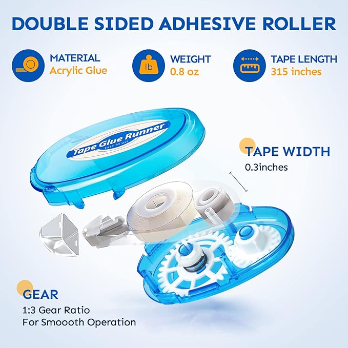 6 Pack Double Sided Tape Roller, 8mm x 315 Inch Permanent Adhesive Scrapbook - Image 2