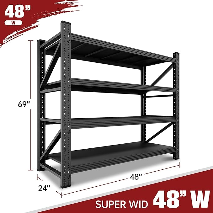 48" W Storage Shelves, 3000LBS Garage Shelving Heavy Duty Metal Adjustable - Image 2