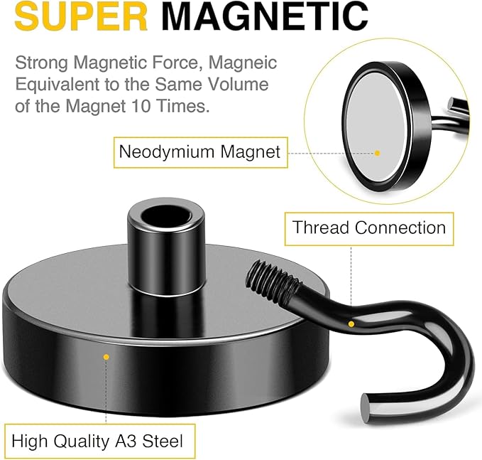 DIYMAG Black Magnetic Hooks, 120 LB Heavy Duty Strong Magnets - Image 3