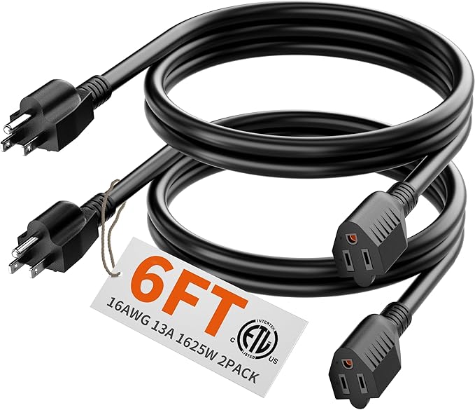 HUANCHAIN 6 FT（2 Pack） 16 Gauge Black Indoor Outdoor Extension Cord Waterproof by huanchain