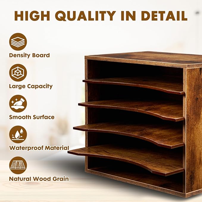 EMERIT Paper Organzier Wood Desktop Organizer Storage Letter Tray File Sorter - Image 3