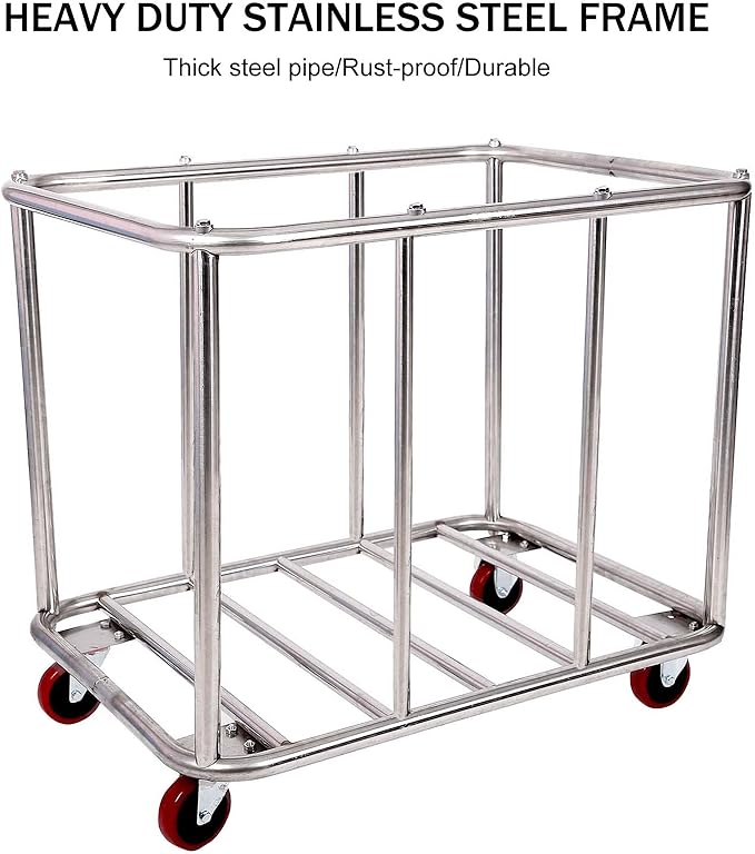 12 Bushels Laundry Cart Commercial/Home, Heavy Duty Large Stainless Steel - Image 5