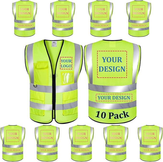 10 Pack Mesh Safety Vest Custom Logo High Visibility Reflective Vest by BeautyWill
