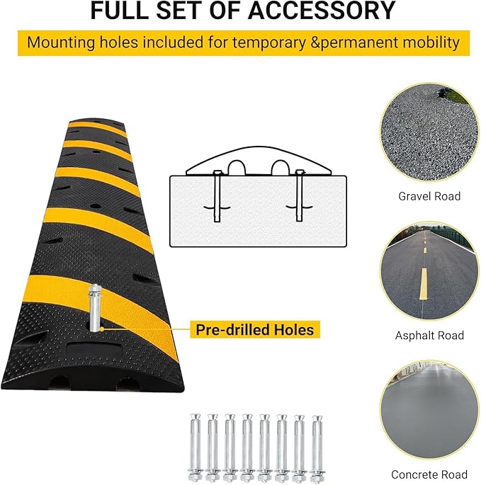 6 FT Heavy Duty Rubber Speed Bump 6-Pack, Driveway Cable Protector Ramp - Image 7
