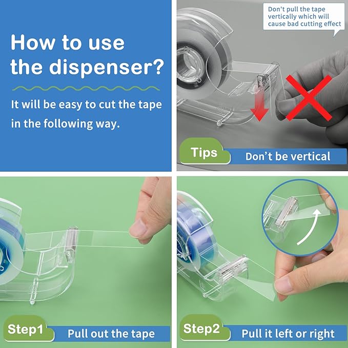 8 Pcs Transparent Tape with Dispenser, 0.7 x 1000 in Blue Core Clear Tape Rolls - Image 3