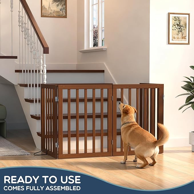 Homykic Bamboo Freestanding Dog Gate, No Assembly Pet Gate Indoor, 24”H x 75”W - Image 3