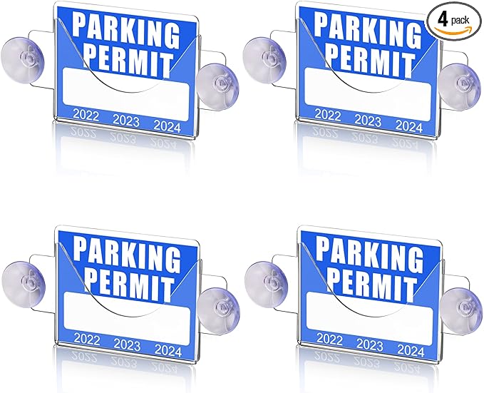 4 Pack Parking Permit Holder for Car Windshield, Acrylic Pass Holder by Unknown