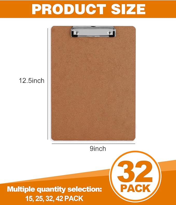 Clipboards, HERKKA 32 Pack Hardboard Office Clipboards Low Profile Clip - Image 2