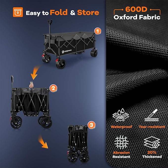 48" L Collapsible Wagon Cart Foldable, 560lbs Weight Capacity 300L Heavy Duty - Image 9