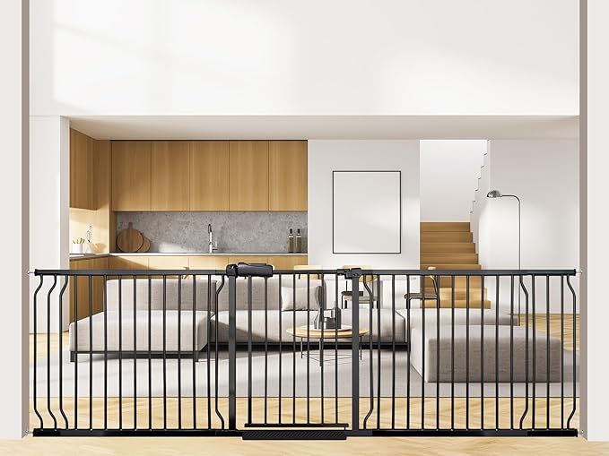 Extra Wide Baby Gate 85.8-104.5 Inch, Pressure Mounted No Drilling, by SmartDesignBigProtection