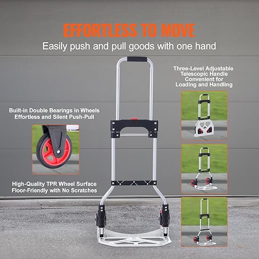 VEVOR Folding Hand Truck, 80 kg Load Capacity, Aluminum Portable Cart, - Image 3