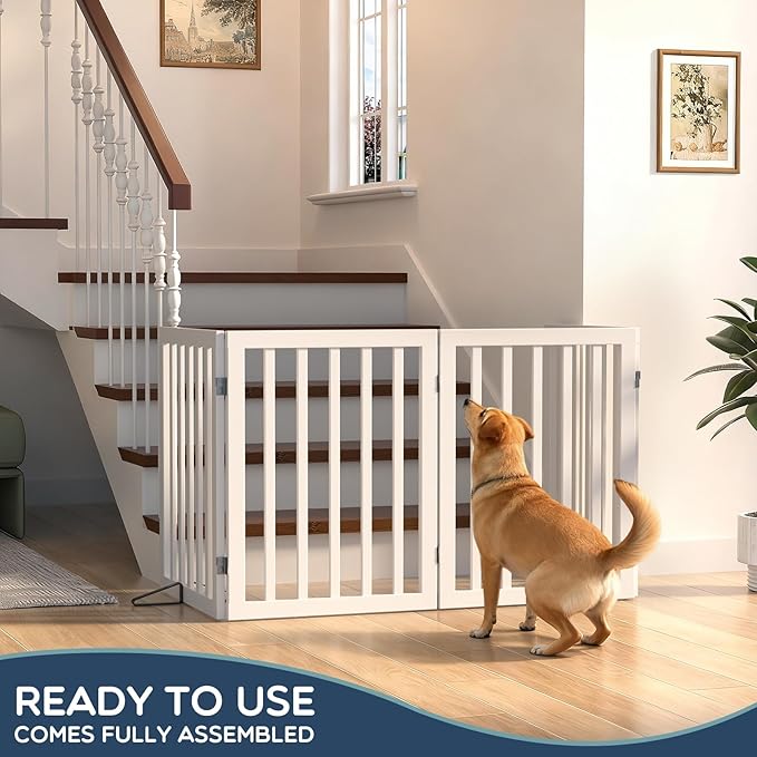 Homykic Bamboo Freestanding Dog Gate, No Assembly Pet Gate Indoor, 24”H x 75”W - Image 3