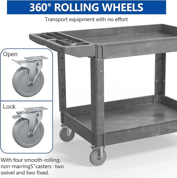 550LBS Utility Cart, 2-Tier 46x25 Inch Utility Cart - Image 5