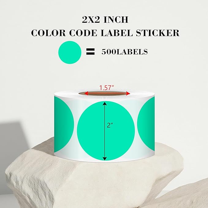 2 Inch Aqua Circle Stickers 500 Pcs, Permanent Color Coding Dots - Image 2