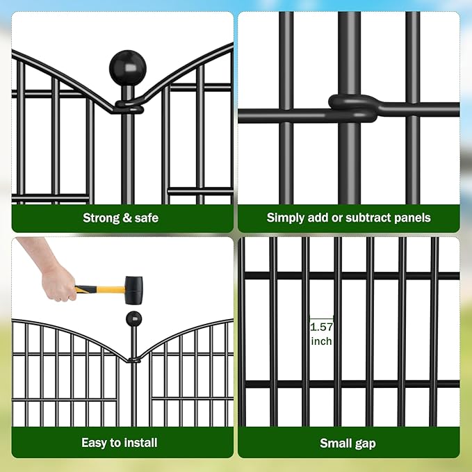 No Dig Decorative Garden Fence 5 Panels, 40 in x 11.8 ft, Dog Fence Outdoor - Image 5