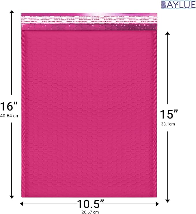 Hot Pink 10.5x16 Inch Poly Bubble Mailers #5 | Self Seal Large Padded Envelopes - Image 2