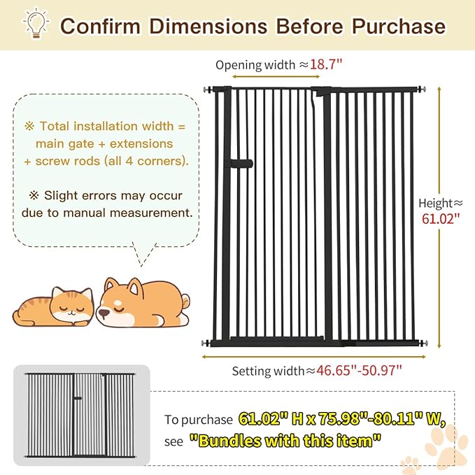 Lumizone Extra Tall Cat Gate 61.02" High Pressure Mounted Extra Wide 2025 New - Image 2