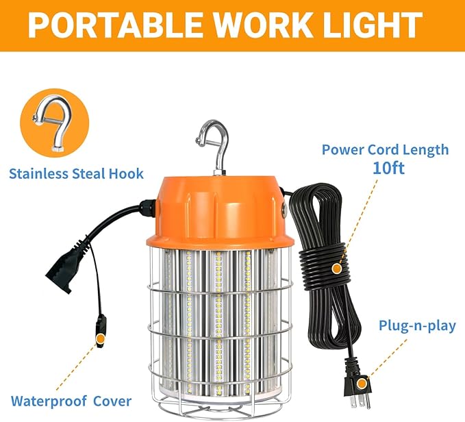 100W LED Temporary Work Light, 5000K 13000Lm Portable Work Lights - Image 4