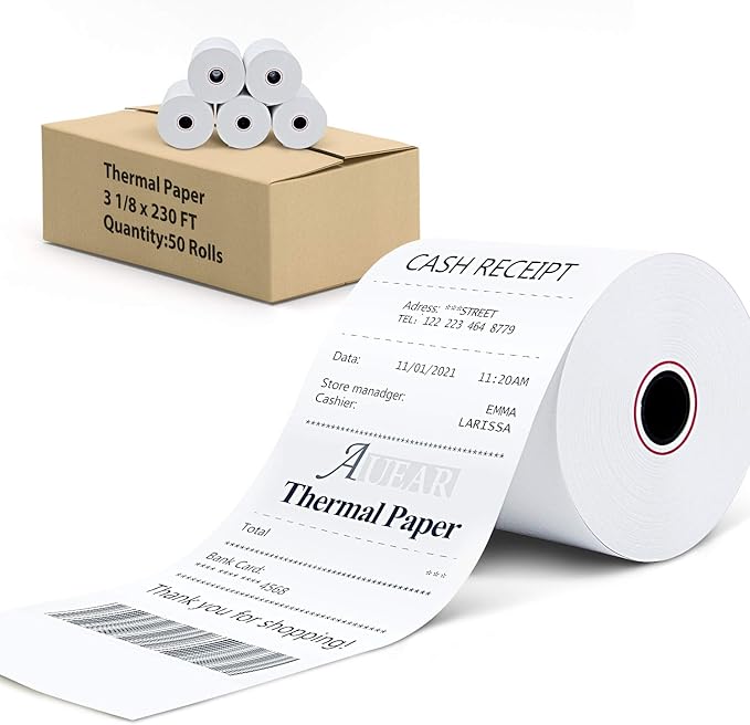 AUEAR, Thermal Cash Register POS Paper Rolls, 3 1/8" x 230' by AUEAR