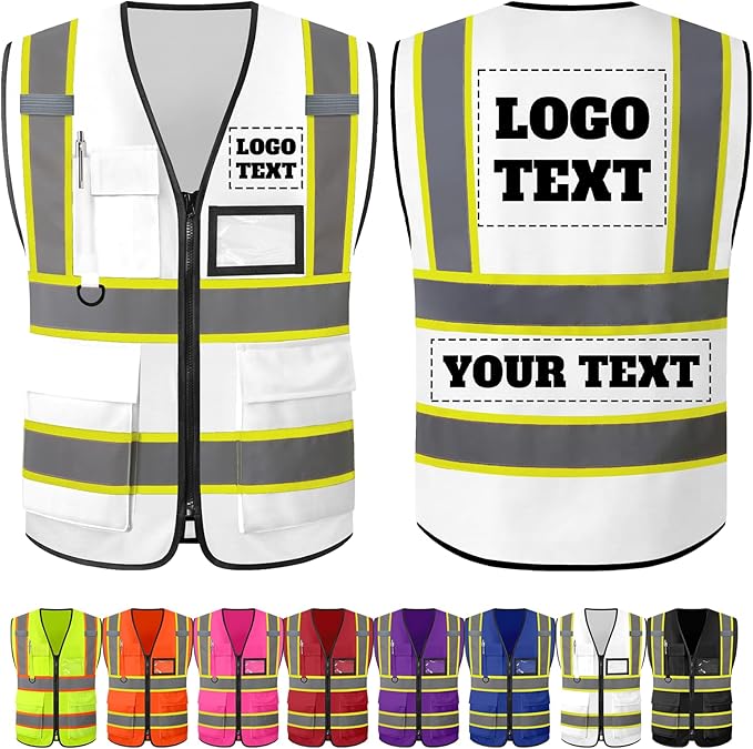 Custom Safety Vest with Logo Personalized High Visibility Vest Reflective by PFTPOW