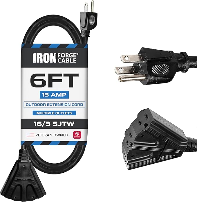 Iron Forge Cable 6 Ft Black Extension Cord by IronForgeCable