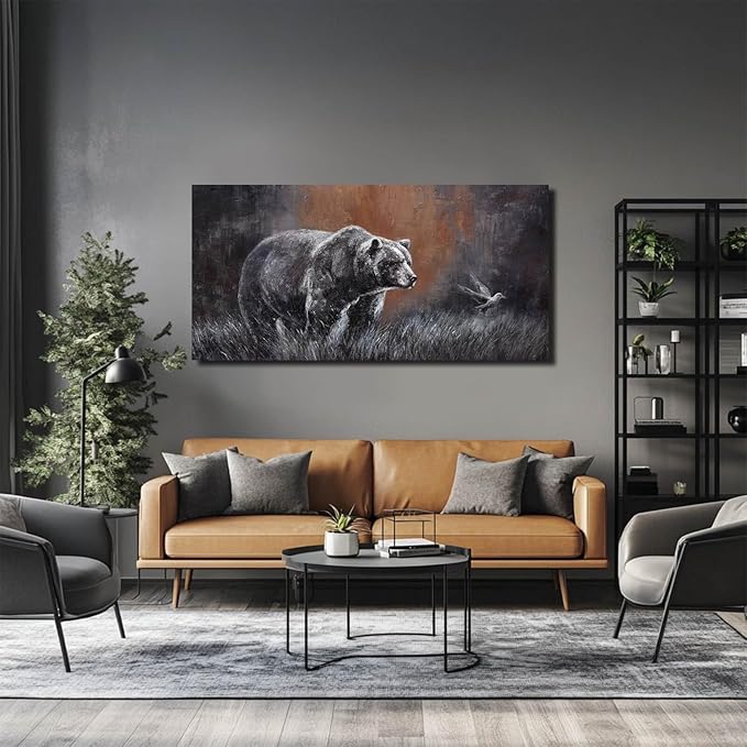 ZHENGYIN Black and White Bear Wall Art, Large Grizzly Wildlife Canvas Print by Unknown
