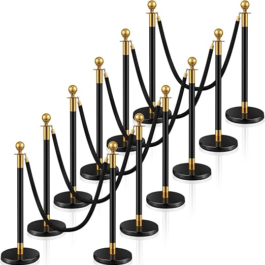 Ferraycle 12 Pcs Stainless Steel Stanchions Post Queue 5 ft Carpet Ropes and by Ferraycle