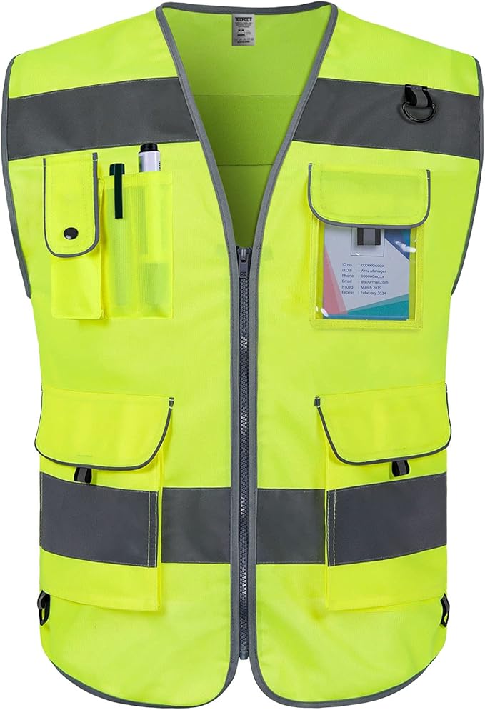 TCCFCCT Hi Vis Vest 9 Pockets High Visibility Reflective Safety Vest by TCCFCCTPROFESSIONALSAFETYSOLUTIONS