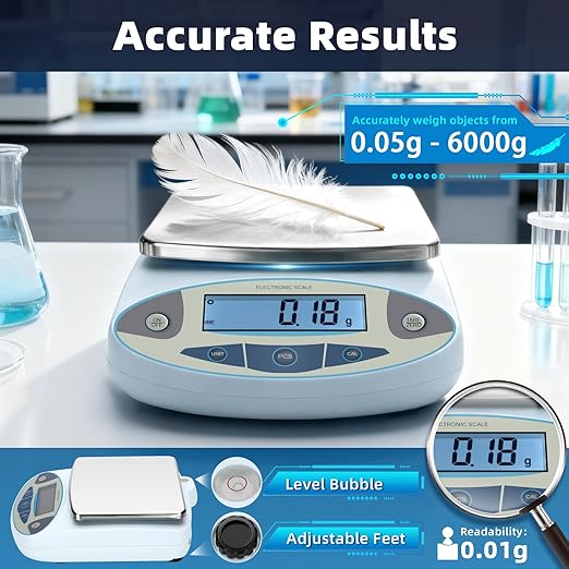 Lab Scale 6000gx0.01g, Analytical Balance 0.01g High Precision Electronic - Image 2