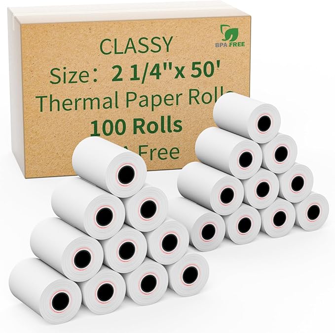 2 1/4" x 50' feet Thermal Paper, POS Cash Register Receipt Rolls, Receipt Paper by CLASSY