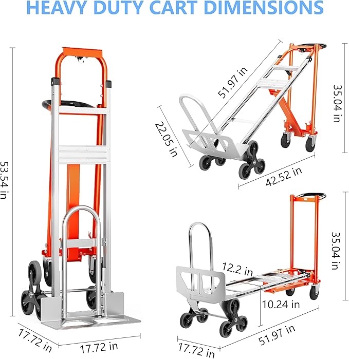 4 in 1 Industrial Convertible Stair Climbing Cart 1000 LBS Capacity, Heavy Duty - Image 2
