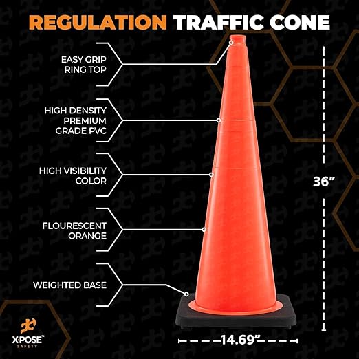 Xpose Safety 36 Inch Orange Traffic Cones Heavy Duty 12lb, Kids and Construction - Image 2