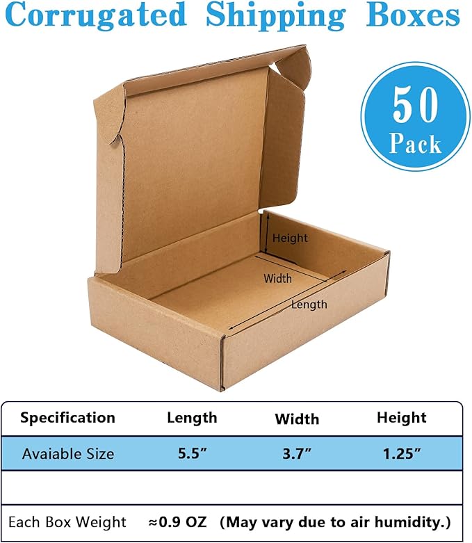 50 Pack Small Shipping Boxes, Internal size:5.5x3.7x1.25inches, Recyclable - Image 2