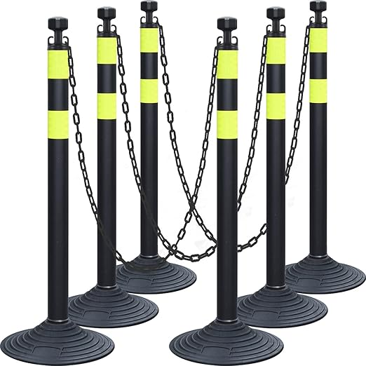 6-Set Pack 40" inch Black Yellow Work Zone Chain Post Set, 6 x 6.6' Feet by OranLite