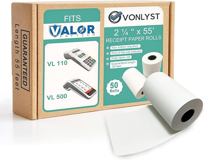 Receipt Paper Roll for Valor Paytech VL 110 and VL 500 Credit Card Machine by VonlystReceiptPaperSpecialist
