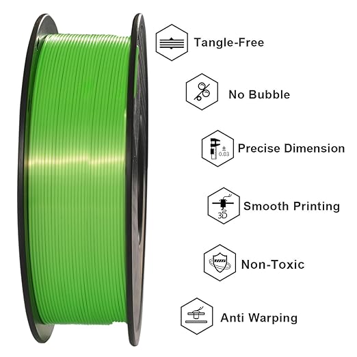 Geeetech Silk PLA Filament 1.75mm 3D Printer Filament Apple Green, Metal-Like - Image 4