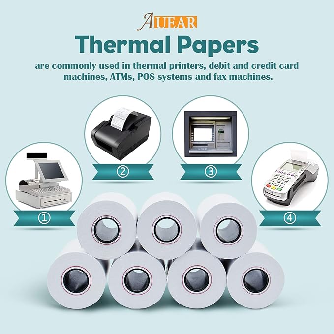 AUEAR, Thermal Cash Register POS Paper Rolls, 2 1/4" x 50' - Image 4