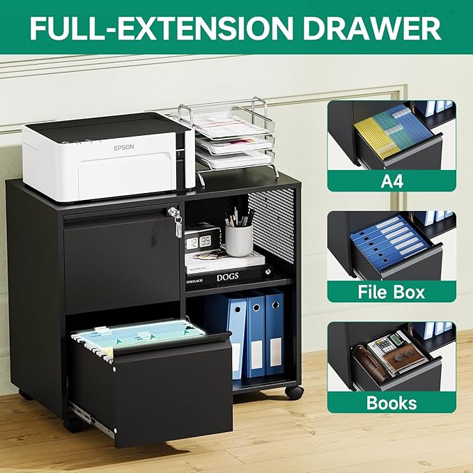 Letaya Mobile File Cabinet, Metal Lateral Rolling Printer Stand Filing Cabinets - Image 6