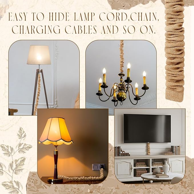 2 Pack 6 ft Fabric Cord Cover Chandelier Chain Sleeve Natural Jute - Image 5