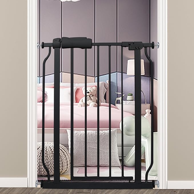 Narrow Walk Through Baby Gate 24.02-29.13 Inch Wide Auto Close Tension Black by COSENDBABYGATE