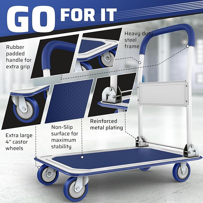 Heavy Duty Foldable Push Cart Dolly | 660 lbs. Capacity | Upgraded Collapsible - Image 3